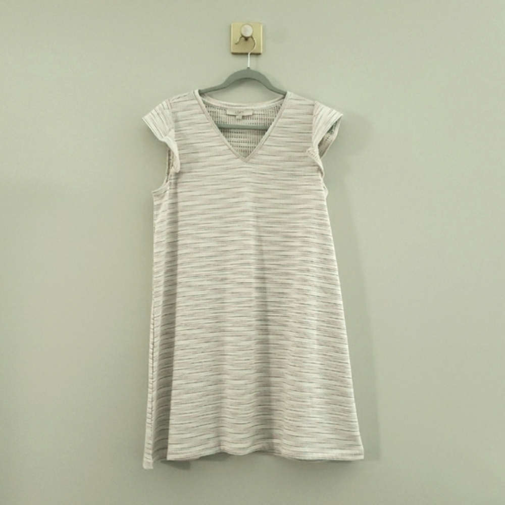 Loft Mini Sundress Large White Multicolor Stripes Shift Flutter Cap Sleeve Beach